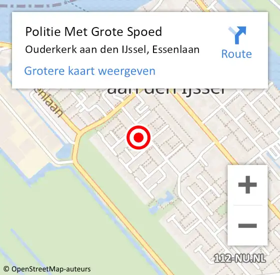 Locatie op kaart van de 112 melding: Politie Met Grote Spoed Naar Ouderkerk aan den IJssel, Essenlaan op 27 november 2023 12:26