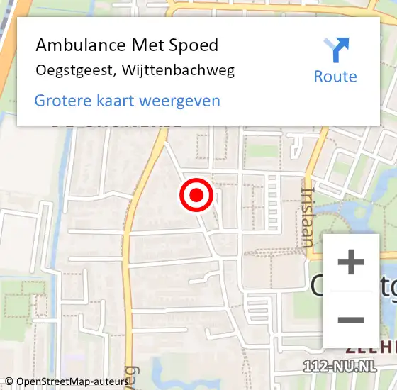 Locatie op kaart van de 112 melding: Ambulance Met Spoed Naar Oegstgeest, Wijttenbachweg op 27 november 2023 12:45