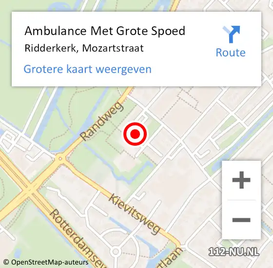 Locatie op kaart van de 112 melding: Ambulance Met Grote Spoed Naar Ridderkerk, Mozartstraat op 27 november 2023 12:51