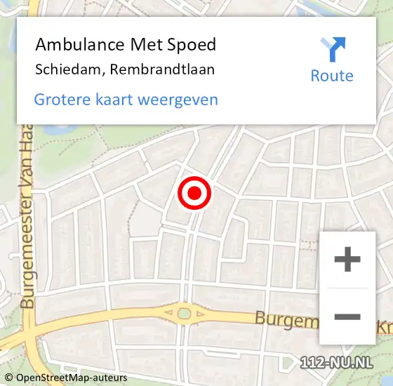 Locatie op kaart van de 112 melding: Ambulance Met Spoed Naar Schiedam, Rembrandtlaan op 27 november 2023 12:54