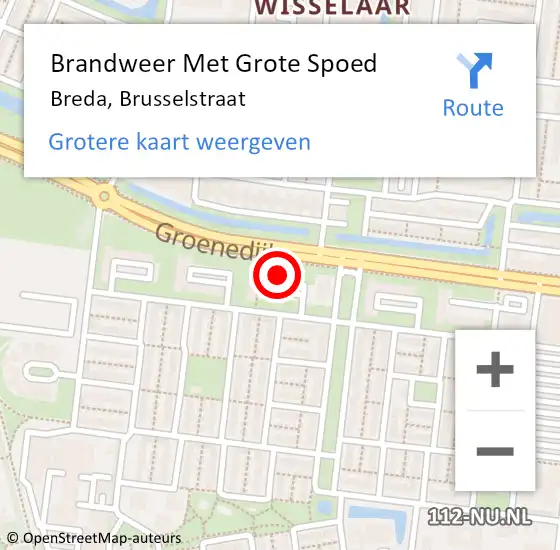 Locatie op kaart van de 112 melding: Brandweer Met Grote Spoed Naar Breda, Brusselstraat op 27 november 2023 13:10