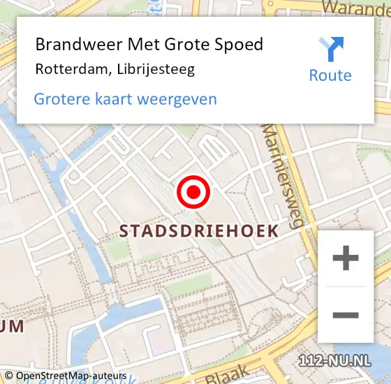 Locatie op kaart van de 112 melding: Brandweer Met Grote Spoed Naar Rotterdam, Librijesteeg op 27 november 2023 13:22