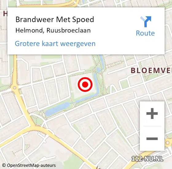Locatie op kaart van de 112 melding: Brandweer Met Spoed Naar Helmond, Ruusbroeclaan op 27 november 2023 13:44
