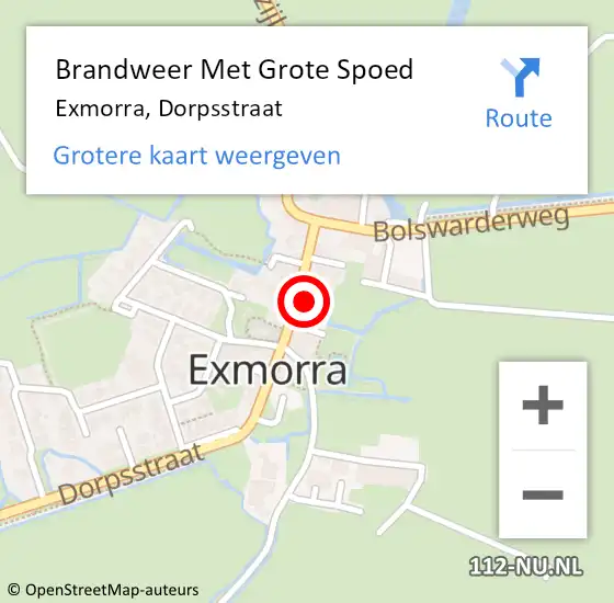 Locatie op kaart van de 112 melding: Brandweer Met Grote Spoed Naar Exmorra, Dorpsstraat op 27 november 2023 14:42