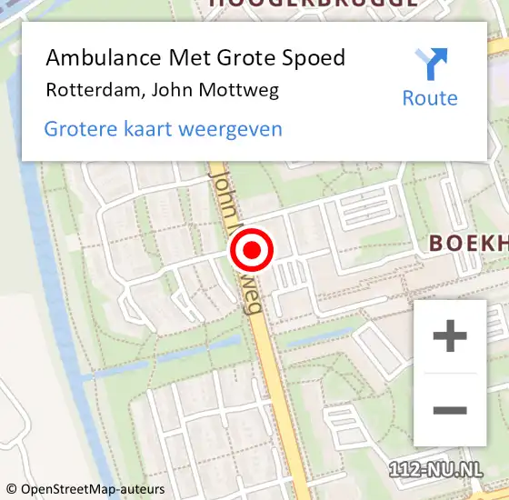 Locatie op kaart van de 112 melding: Ambulance Met Grote Spoed Naar Rotterdam, John Mottweg op 27 november 2023 15:42