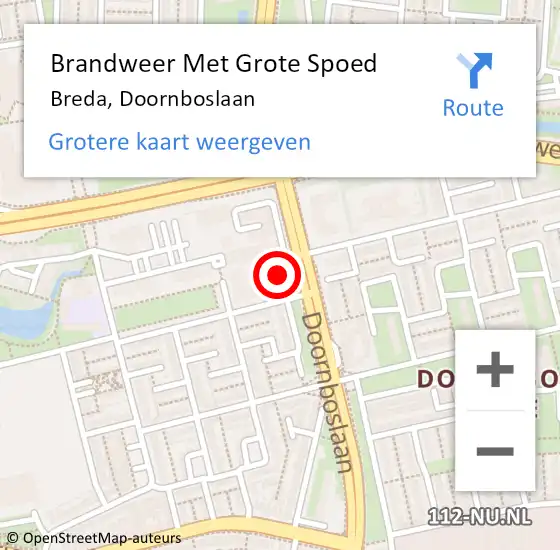 Locatie op kaart van de 112 melding: Brandweer Met Grote Spoed Naar Breda, Doornboslaan op 27 november 2023 16:10