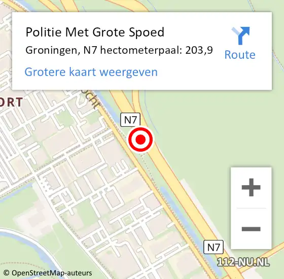 Locatie op kaart van de 112 melding: Politie Met Grote Spoed Naar Groningen, N7 hectometerpaal: 203,9 op 27 november 2023 16:40