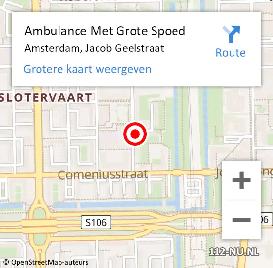 Locatie op kaart van de 112 melding: Ambulance Met Grote Spoed Naar Amsterdam, Jacob Geelstraat op 27 november 2023 17:03