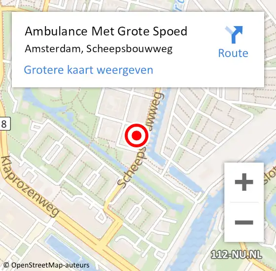 Locatie op kaart van de 112 melding: Ambulance Met Grote Spoed Naar Amsterdam, Scheepsbouwweg op 27 november 2023 17:21