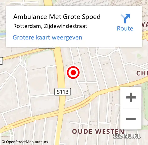 Locatie op kaart van de 112 melding: Ambulance Met Grote Spoed Naar Rotterdam, Zijdewindestraat op 27 november 2023 20:21
