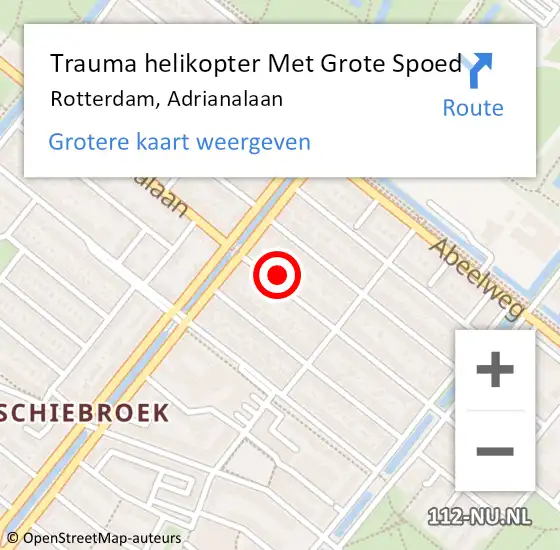 Locatie op kaart van de 112 melding: Trauma helikopter Met Grote Spoed Naar Rotterdam, Adrianalaan op 27 november 2023 20:35