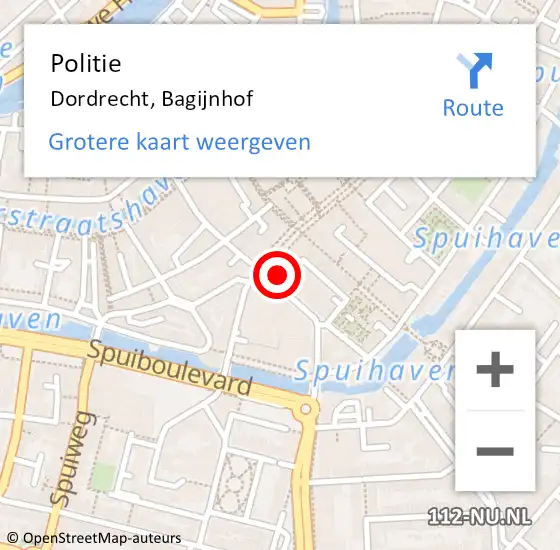 Locatie op kaart van de 112 melding: Politie Dordrecht, Bagijnhof op 27 november 2023 21:57