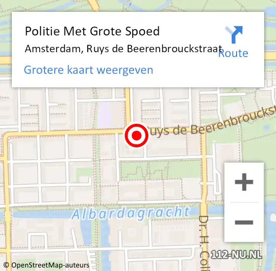 Locatie op kaart van de 112 melding: Politie Met Grote Spoed Naar Amsterdam, Ruys de Beerenbrouckstraat op 27 november 2023 23:00