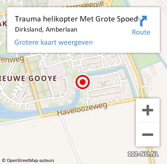 Locatie op kaart van de 112 melding: Trauma helikopter Met Grote Spoed Naar Dirksland, Amberlaan op 28 november 2023 02:15