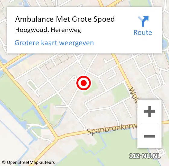 Locatie op kaart van de 112 melding: Ambulance Met Grote Spoed Naar Hoogwoud, Herenweg op 28 november 2023 06:53