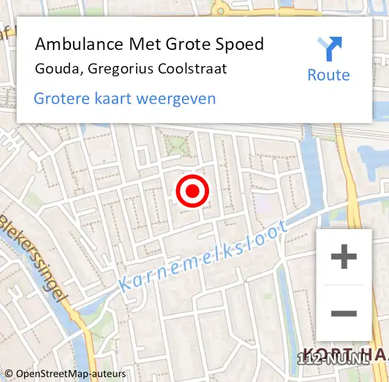 Locatie op kaart van de 112 melding: Ambulance Met Grote Spoed Naar Gouda, Gregorius Coolstraat op 28 november 2023 06:57