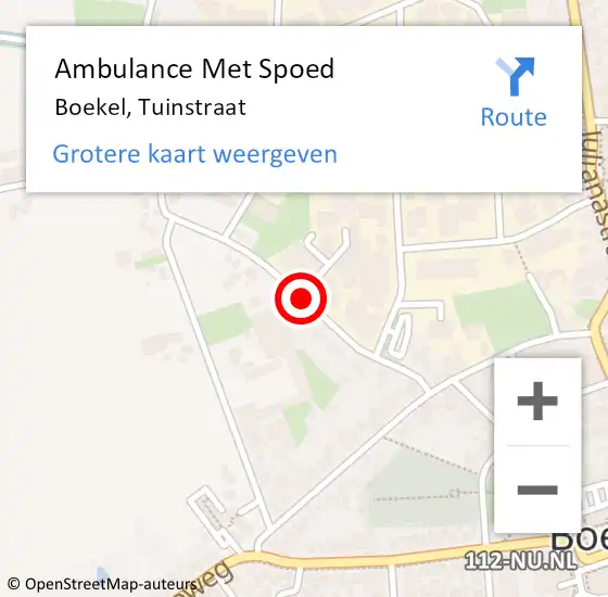 Locatie op kaart van de 112 melding: Ambulance Met Spoed Naar Boekel, Tuinstraat op 16 september 2014 16:48