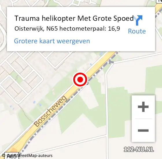 Locatie op kaart van de 112 melding: Trauma helikopter Met Grote Spoed Naar Oisterwijk, N65 hectometerpaal: 16,9 op 28 november 2023 08:44