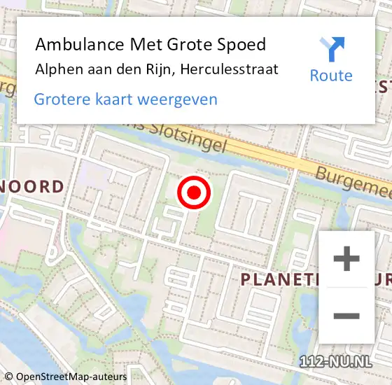 Locatie op kaart van de 112 melding: Ambulance Met Grote Spoed Naar Alphen aan den Rijn, Herculesstraat op 28 november 2023 08:45