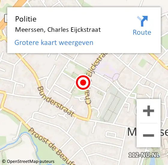 Locatie op kaart van de 112 melding: Politie Meerssen, Charles Eijckstraat op 28 november 2023 09:56