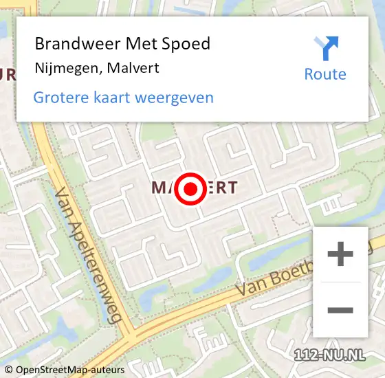 Locatie op kaart van de 112 melding: Brandweer Met Spoed Naar Nijmegen, Malvert op 28 november 2023 11:24