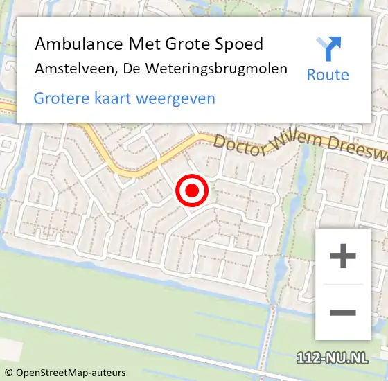 Locatie op kaart van de 112 melding: Ambulance Met Grote Spoed Naar Amstelveen, De Weteringsbrugmolen op 28 november 2023 11:50