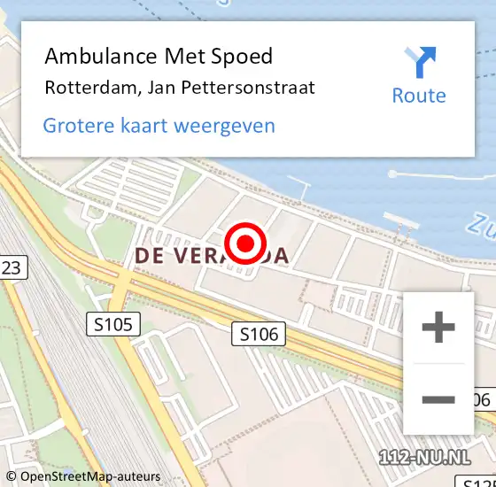 Locatie op kaart van de 112 melding: Ambulance Met Spoed Naar Rotterdam, Jan Pettersonstraat op 28 november 2023 12:26