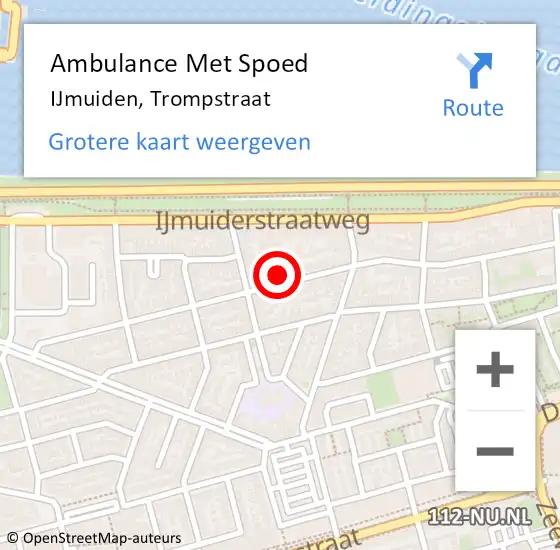Locatie op kaart van de 112 melding: Ambulance Met Spoed Naar IJmuiden, Trompstraat op 28 november 2023 13:36