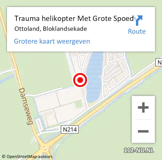 Locatie op kaart van de 112 melding: Trauma helikopter Met Grote Spoed Naar Ottoland, Bloklandsekade op 28 november 2023 14:08