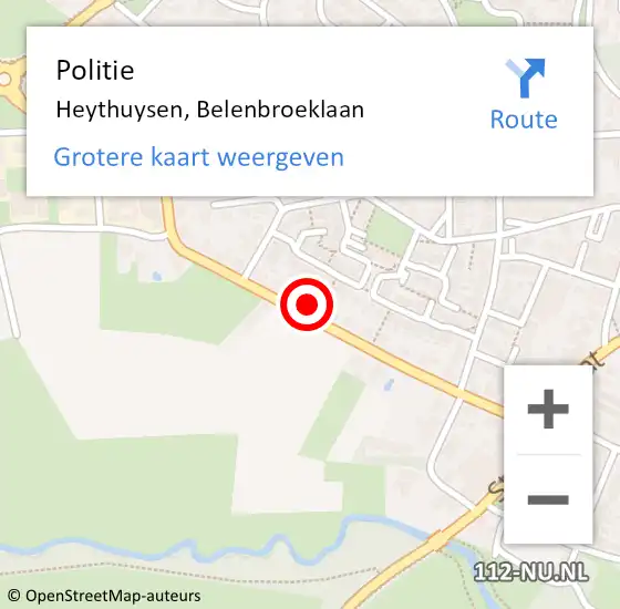Locatie op kaart van de 112 melding: Politie Heythuysen, Belenbroeklaan op 28 november 2023 14:16