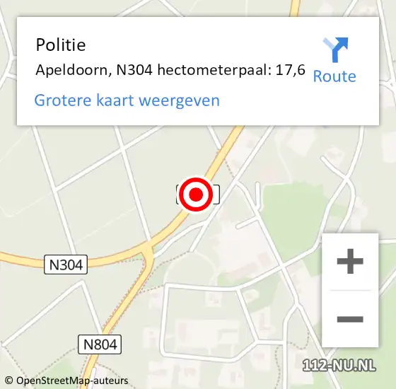 Locatie op kaart van de 112 melding: Politie Apeldoorn, N304 hectometerpaal: 17,6 op 28 november 2023 15:55