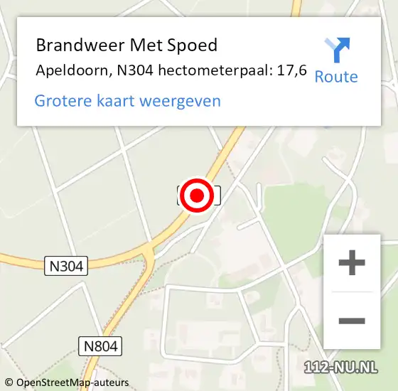 Locatie op kaart van de 112 melding: Brandweer Met Spoed Naar Apeldoorn, N304 hectometerpaal: 17,6 op 28 november 2023 16:11