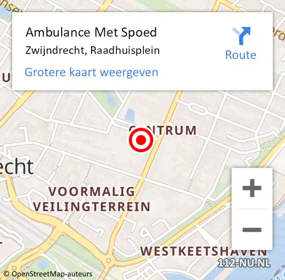 Locatie op kaart van de 112 melding: Ambulance Met Spoed Naar Zwijndrecht, Raadhuisplein op 28 november 2023 16:19