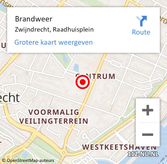 Locatie op kaart van de 112 melding: Brandweer Zwijndrecht, Raadhuisplein op 28 november 2023 16:20