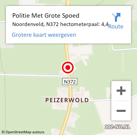 Locatie op kaart van de 112 melding: Politie Met Grote Spoed Naar Noordenveld, N372 hectometerpaal: 4,4 op 28 november 2023 17:41