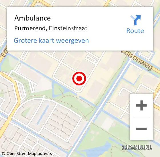 Locatie op kaart van de 112 melding: Ambulance Purmerend, Einsteinstraat op 28 november 2023 17:48