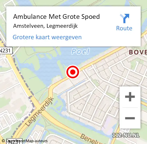 Locatie op kaart van de 112 melding: Ambulance Met Grote Spoed Naar Amstelveen, Legmeerdijk op 28 november 2023 18:14