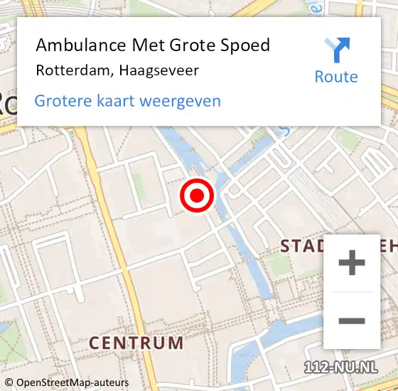 Locatie op kaart van de 112 melding: Ambulance Met Grote Spoed Naar Rotterdam, Haagseveer op 28 november 2023 18:19