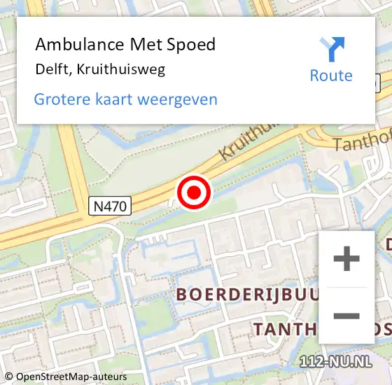 Locatie op kaart van de 112 melding: Ambulance Met Spoed Naar Delft, Kruithuisweg op 28 november 2023 19:33