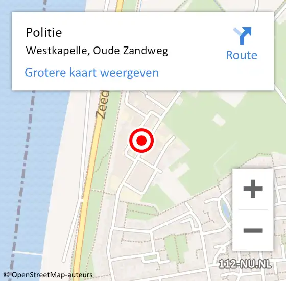 Locatie op kaart van de 112 melding: Politie Westkapelle, Oude Zandweg op 28 november 2023 19:48