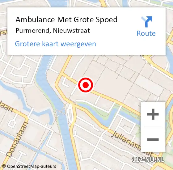 Locatie op kaart van de 112 melding: Ambulance Met Grote Spoed Naar Purmerend, Nieuwstraat op 28 november 2023 21:43