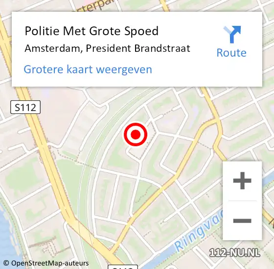 Locatie op kaart van de 112 melding: Politie Met Grote Spoed Naar Amsterdam, President Brandstraat op 28 november 2023 21:48