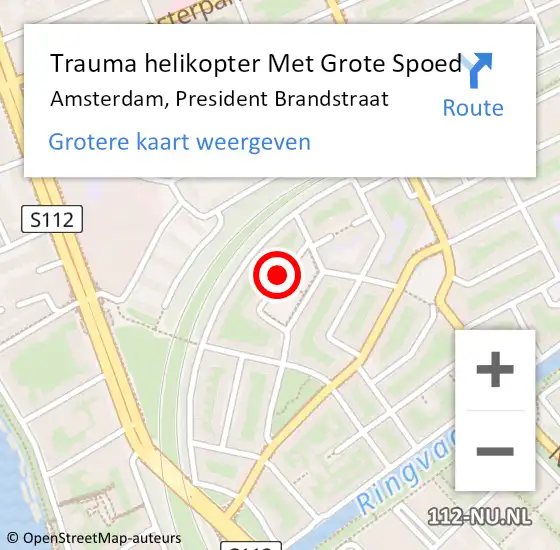 Locatie op kaart van de 112 melding: Trauma helikopter Met Grote Spoed Naar Amsterdam, President Brandstraat op 28 november 2023 21:49