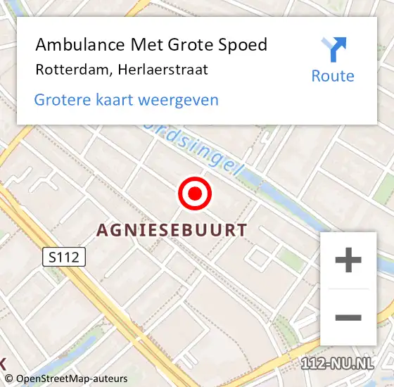 Locatie op kaart van de 112 melding: Ambulance Met Grote Spoed Naar Rotterdam, Herlaerstraat op 28 november 2023 23:11