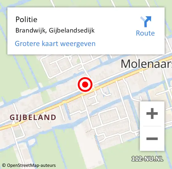 Locatie op kaart van de 112 melding: Politie Brandwijk, Gijbelandsedijk op 29 november 2023 02:34