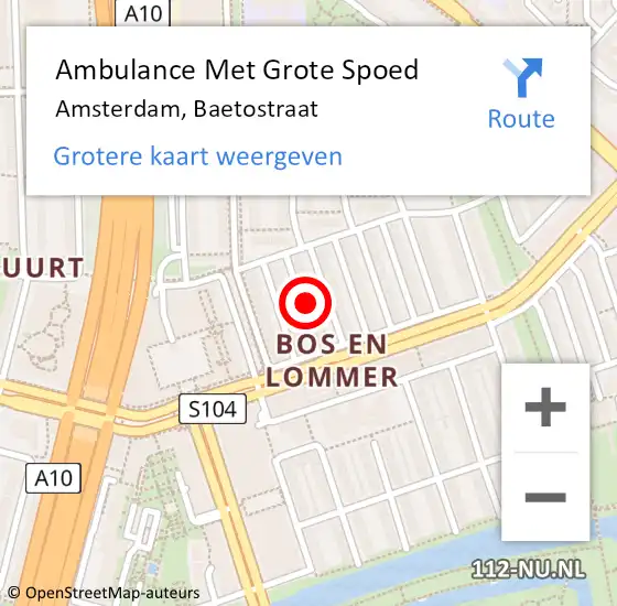 Locatie op kaart van de 112 melding: Ambulance Met Grote Spoed Naar Amsterdam, Baetostraat op 29 november 2023 03:33