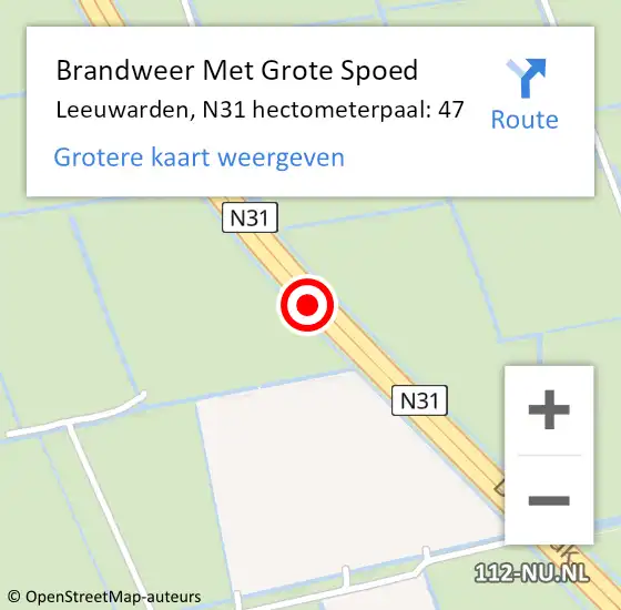 Locatie op kaart van de 112 melding: Brandweer Met Grote Spoed Naar Leeuwarden, N31 hectometerpaal: 47 op 29 november 2023 04:12