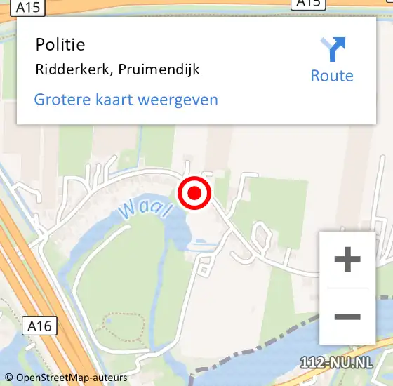 Locatie op kaart van de 112 melding: Politie Ridderkerk, Pruimendijk op 29 november 2023 08:04
