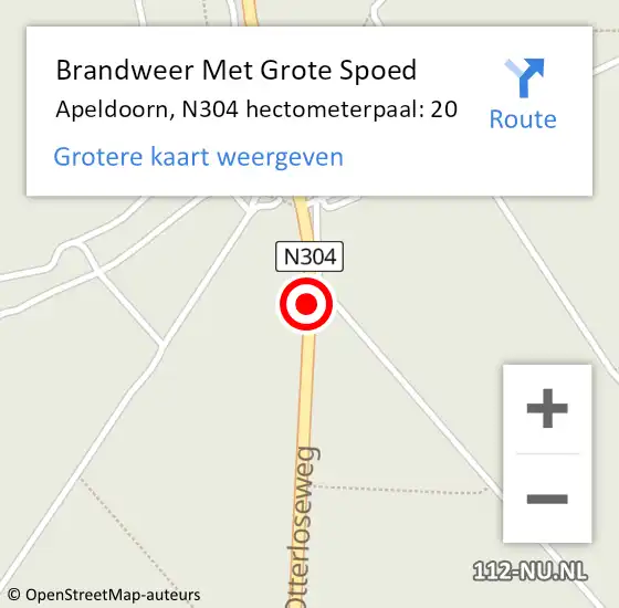 Locatie op kaart van de 112 melding: Brandweer Met Grote Spoed Naar Apeldoorn, N304 hectometerpaal: 20 op 29 november 2023 08:20