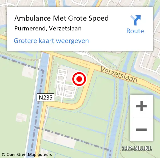 Locatie op kaart van de 112 melding: Ambulance Met Grote Spoed Naar Purmerend, Verzetslaan op 29 november 2023 08:35